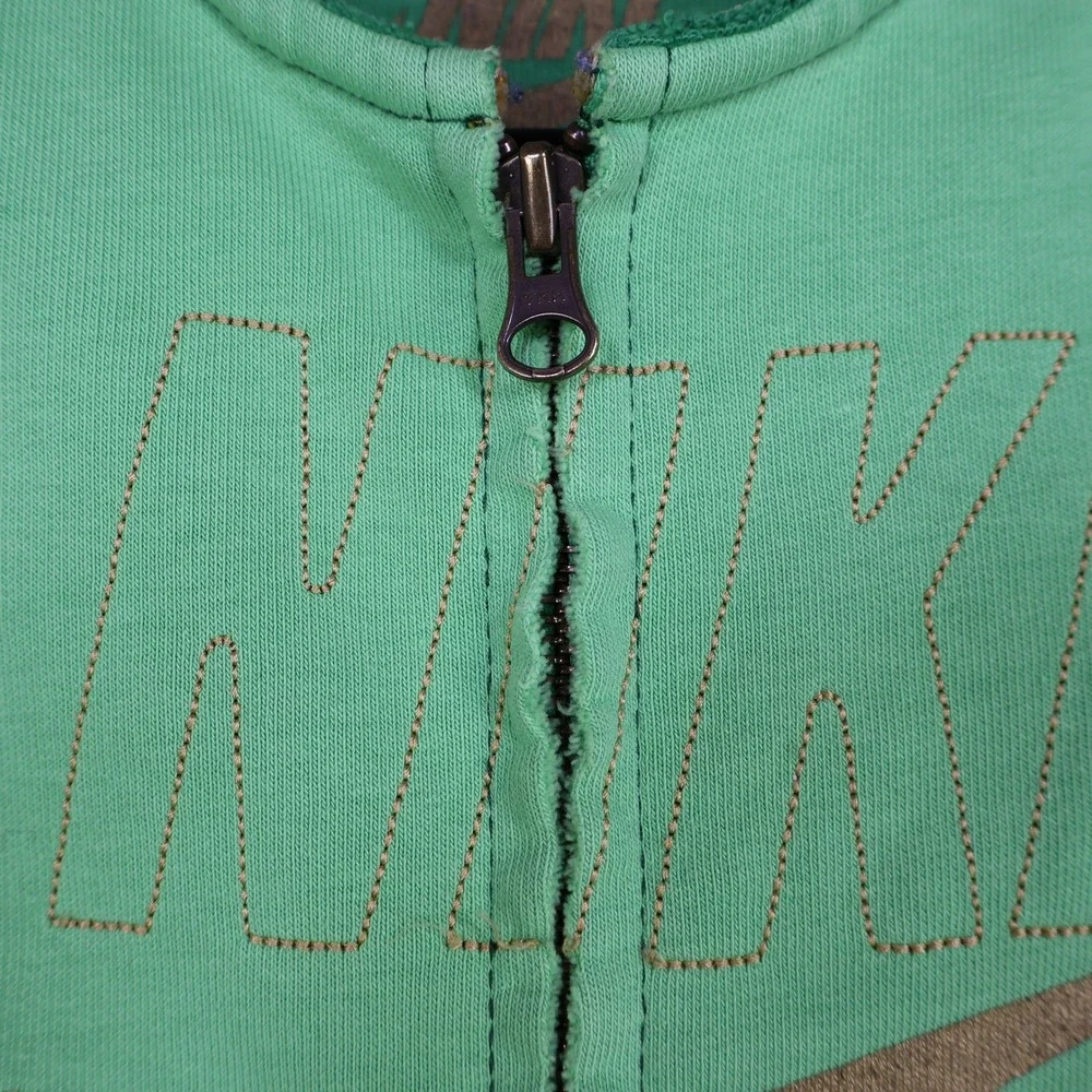 Vintage Y2K Nike Sportswear Full‎ Zip Jacket XS Green Gold Swoosh Fleece